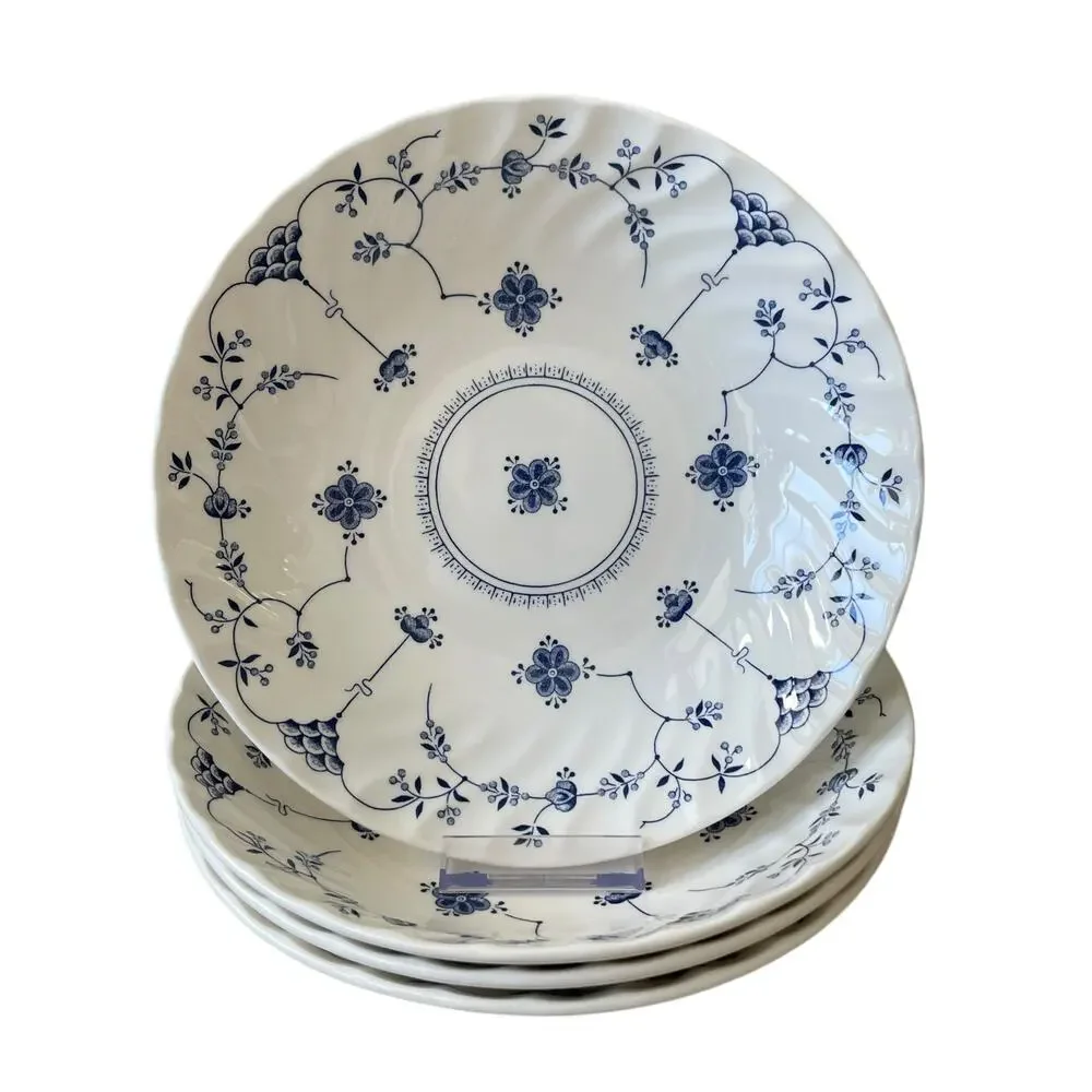 Queen's FINLANDIA Blue & White Floral Porcelain Pasta Bowls 9in ENGLAND New